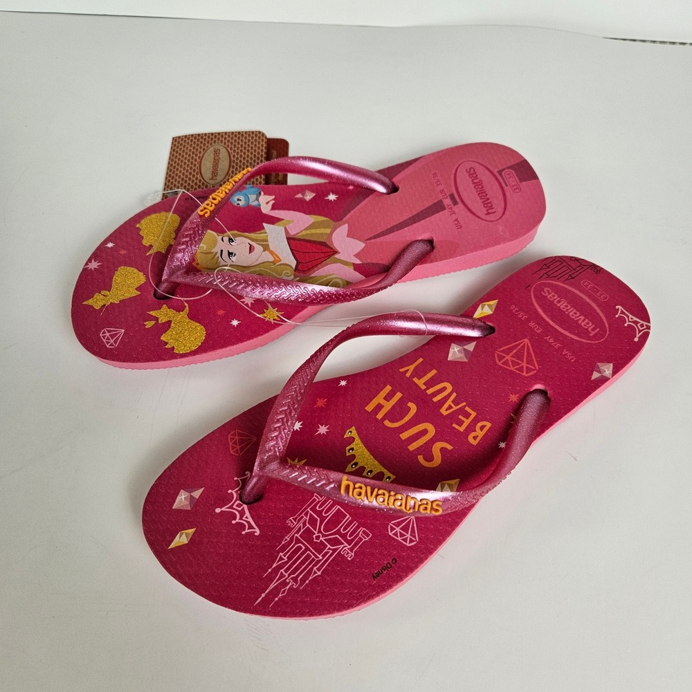 Havaianas Disney Princess Aurora Flip Flops Sandals Pink Girls Youth US 4.5